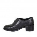 Woman's laced Oxford shoe in black leather with wingtip heel 5 - Available sizes:  32, 33, 43, 45