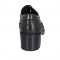 Zapato oxford para mujer con cordones y punta de ala en piel negra tacon 5 - Tallas disponibles:  43, 45