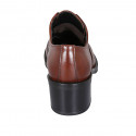 Woman's highfronted shoe with elastic band in tan brown leather heel 5 - Available sizes:  33, 44, 45