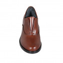 Woman's highfronted shoe with elastic band in tan brown leather heel 5 - Available sizes:  45