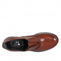 Woman's highfronted shoe with elastic band in tan brown leather heel 5 - Available sizes:  33, 44, 45