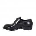 Woman's laced derby shoe in black brush-off leather with Brogue pattern heel 3 - Available sizes:  44, 45