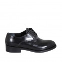 Chaussure derby à lacets pour femmes en cuir brossé noir talon 3 - Pointures disponibles:  44
