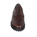 Chaussure derby à lacets avec bout droit pour femmes en cuir marron talon 3 - Pointures disponibles:  43
