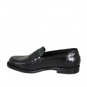 Woman's mocassin in black brush-off leather and green printed leather heel 2 - Available sizes:  45