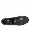 Woman's mocassin in black brush-off leather and green printed leather heel 2 - Available sizes:  45