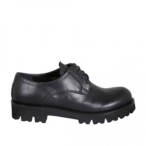 Chaussure à lacets derby pour femmes en cuir noir talon 3 - Pointures disponibles:  32, 44, 45