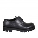 Chaussure à lacets derby pour femmes en cuir noir talon 3 - Pointures disponibles:  32, 44, 45