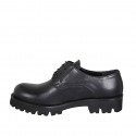Woman's derby laced shoe in black leather heel 3 - Available sizes:  32, 33, 42, 43, 44, 45