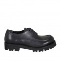 Chaussure derby à lacets pour femmes en cuir noir talon 3 - Pointures disponibles:  32, 33, 43