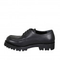 Woman's laced derby shoe in black leather heel 3 - Available sizes:  32, 33, 43