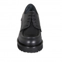 Chaussure derby à lacets pour femmes en cuir noir talon 3 - Pointures disponibles:  32, 33, 43