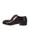 Woman's derby laced shoe in maroon brush-off leather with Brogue wingtip heel 3 - Available sizes:  45
