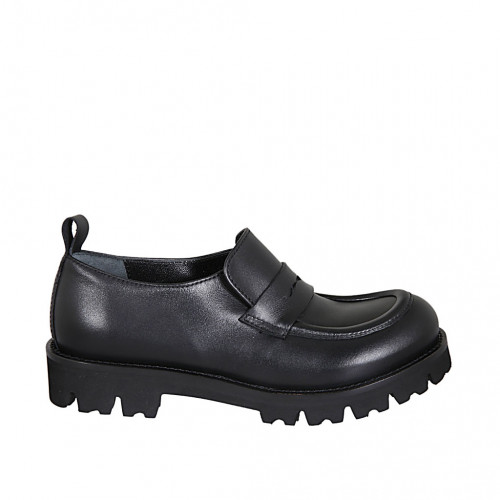 Woman's moccasin shoe with elastics in black leather heel 3 - Available sizes:  32, 33