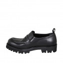 Woman's moccasin shoe with elastics in black leather heel 3 - Available sizes:  32, 33