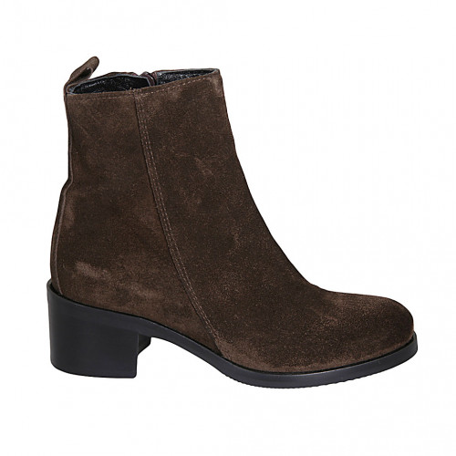 Woman's ankle boot in brown suede with zipper heel 5 - Available sizes:  42, 43