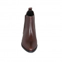 Bottines à bout pointu pour femmes avec elastiques en cuir marron talon 4 - Pointures disponibles:  43