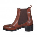 Woman's ankle boot in cognac brown leather with elastic bands and wingtip heel 5 - Available sizes:  43