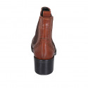 Woman's ankle boot in cognac brown leather with elastic bands and wingtip heel 5 - Available sizes:  43