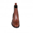 Woman's ankle boot in cognac brown leather with elastic bands and wingtip heel 5 - Available sizes:  43