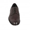 Men's elegant derby shoe with laces and captoe in brown leather - Available sizes:  46, 47, 50