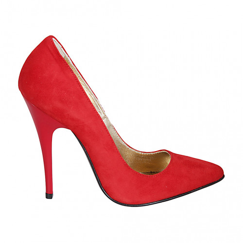 ﻿Zapato de salón puntiagudo en gamuza roja para mujer tacon 11 - Tallas disponibles:  32, 42