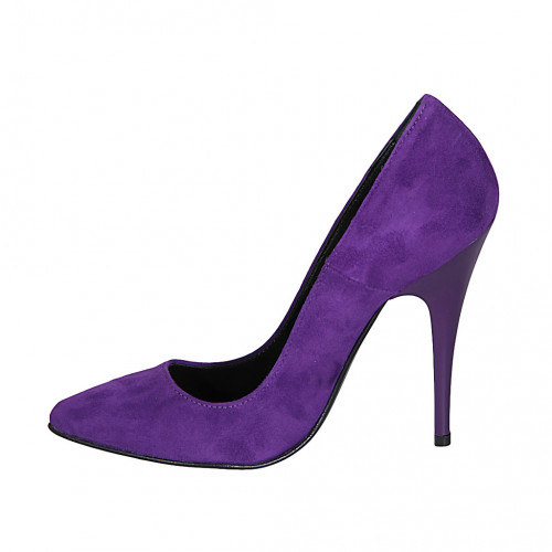 Spitzer Damenpump aus violettfarbenem Wildleder Absatz 11