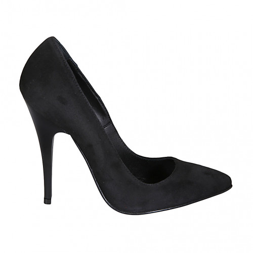 ﻿Escarpin pour femmes à bout pointu en daim noir avec talon 11 - Pointures disponibles:  31, 32, 42