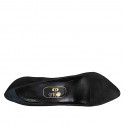 ﻿Zapato de salon puntiagudo en gamuza de color negro para mujer tacon 11 - Tallas disponibles:  31, 32, 42