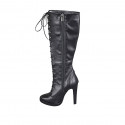 Woman's laced boot in black leather with zipper and platform heel 11 - Available sizes:  33, 34