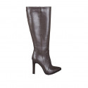 Woman's pointy boot with zipper in dark brown leather heel 10 - Available sizes:  32, 33