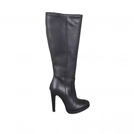 Woman's boot in black leather with platform and zipper heel 11 - Available sizes: 31