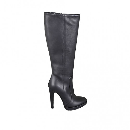 Woman's boot in black leather with platform and zipper heel 11 - Available sizes:  31, 32, 33, 34