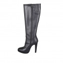 Woman's boot in black leather with platform and zipper heel 11 - Available sizes:  31, 32, 33, 34
