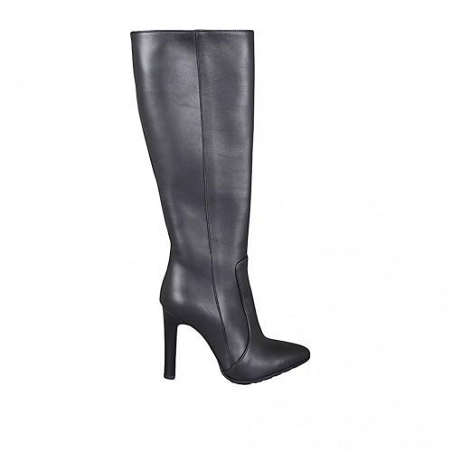 Woman's pointy boot with zipper in black leather heel 10 - Available sizes:  31, 32, 33, 34