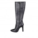 Woman's pointy boot with zipper in black leather heel 10 - Available sizes:  31, 32, 33, 34