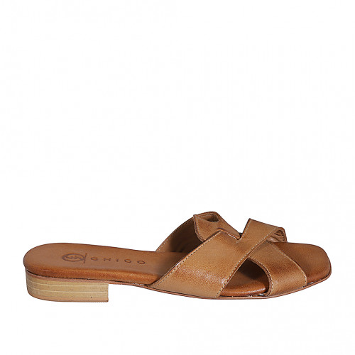 Pantoletten Damenschuhe 32 in Leder Cognacbraun GHIGO