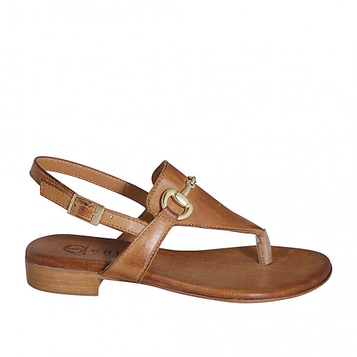 Sandals Woman 32 in Leather Cognac Brown GHIGO