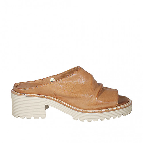 Pantoletten Damenschuhe 35 in Leder Cognacbraun GHIGO