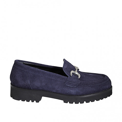 Loafers Woman 32 in Suede Blue GHIGO