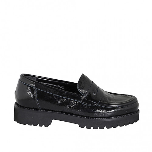 Mokassins Damenschuhe 46 in Lackleder Schwarz GHIGO