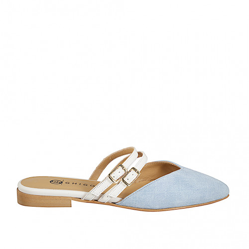 Pantoletten Damenschuhe 42 in Leder Hellblau GHIGO