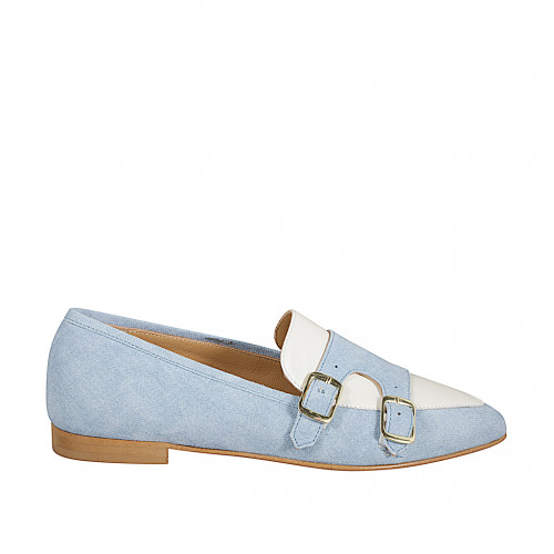 Mokassins Damenschuhe 33 in Leder Hellblau GHIGO