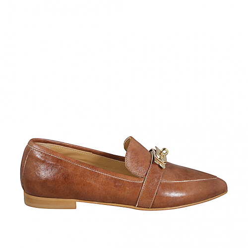 Loafers Woman 33 in Leather Cognac Brown GHIGO