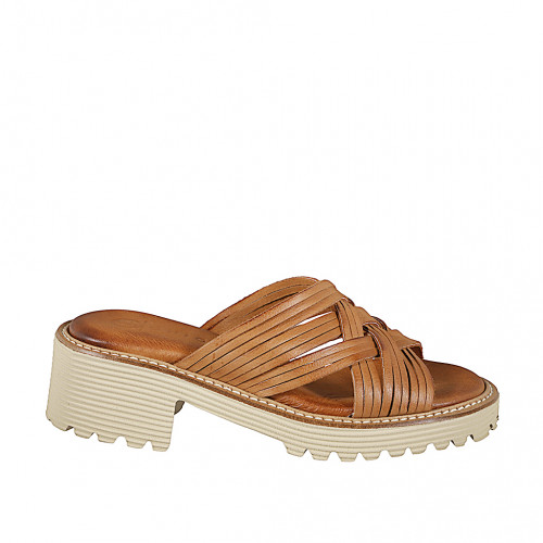 Mules Woman 33 in Leather Cognac Brown GHIGO