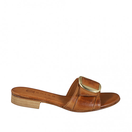 Mules Woman 33 in Leather Cognac Brown GHIGO