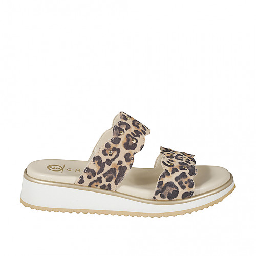 Pantoletten Damenschuhe 34 in Wildleder Leopardenmuster GHIGO