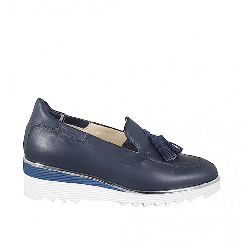 Loafers Woman 32 in Leather Blue GHIGO