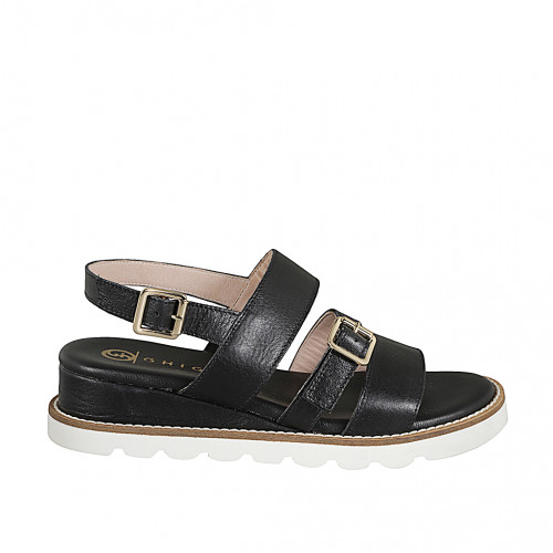 Sandals Woman 46 in Leather Black GHIGO