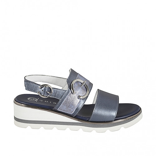 Sandals Woman 35 in Leather Blue GHIGO